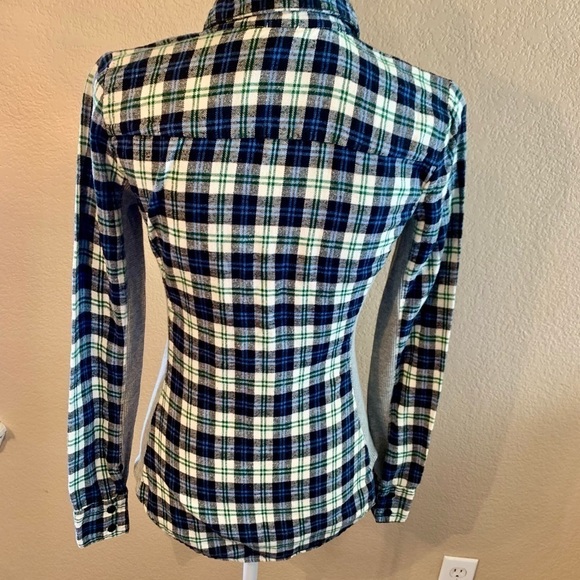 Splendid Flannel Top Small Plaid Cotton Blue Cream Flannel Grey Thermal Panels - Picture 8 of 15
